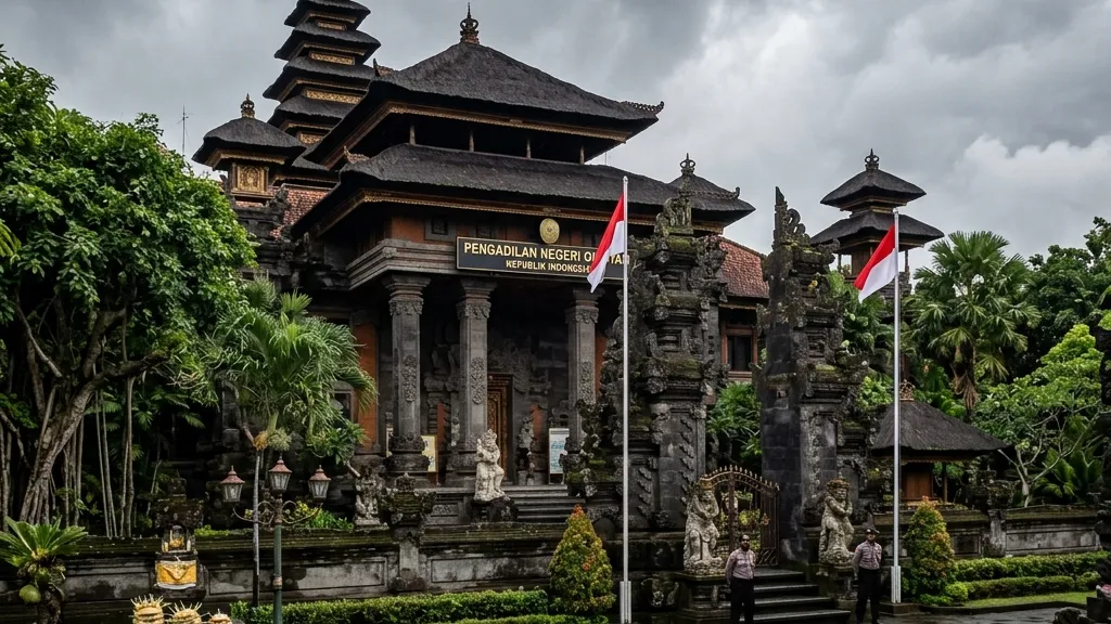 Realistic photography of a traditional Indonesian courthouse building exterior