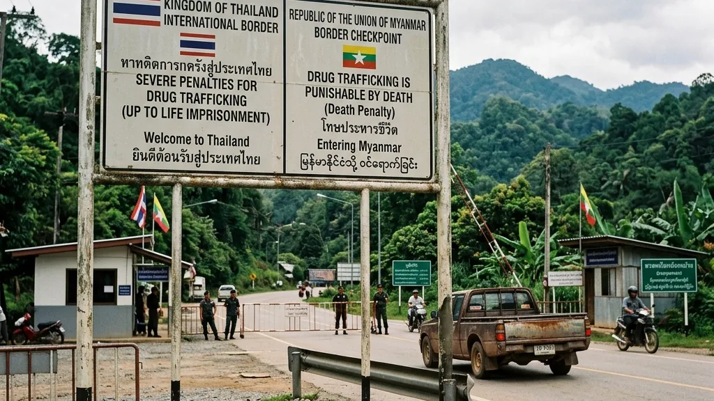 Realistic photography of a sign indicating an international border or departure gate
